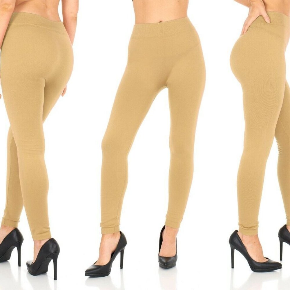 Women's Fleece Lined Leggings Solid Colors Winter Thick Warm Thermal Stretchy